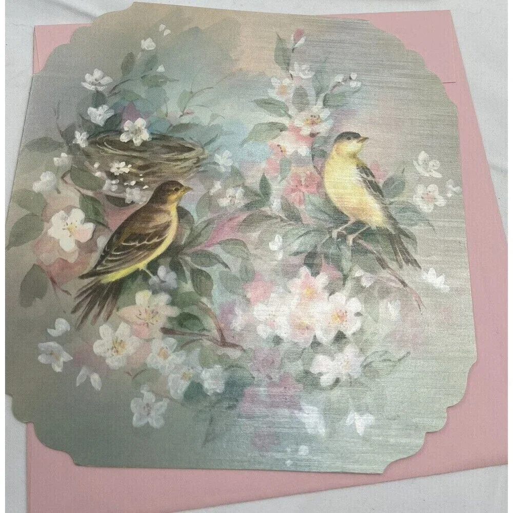 5 VINTAGE QUALITY CREST BEAUTIFUL BIRDS SCENES GREETING CARDS UNUSED ENVLEOPES